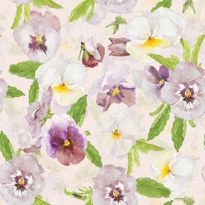 10" Watercolor Very Pery FLoral Pansies Meadow double layer blush beige