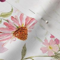 14" Watercolor  Pink And Yellow Midsummer Flowers Meadow double layer 