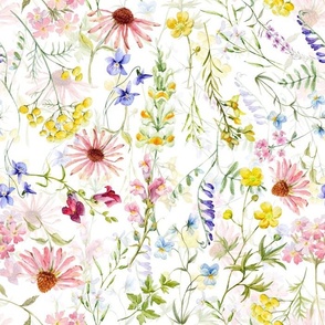 14" Watercolor  Pink And Yellow Midsummer Flowers Meadow double layer 