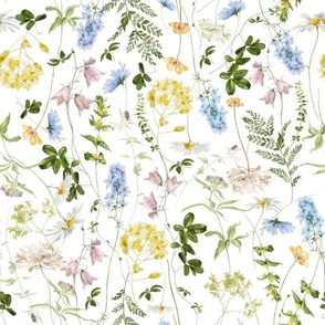 14" blush blue and yellow Watercolor Midsummer Summer Flowers Meadow  Springflowers 