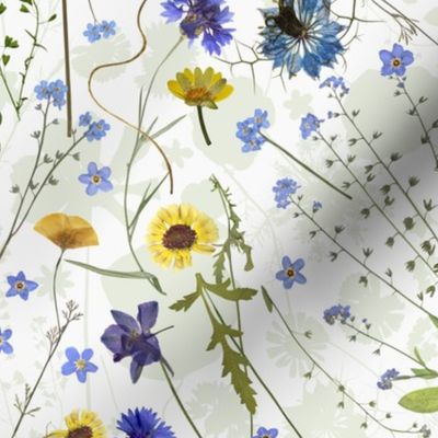 Midsummer Dried And Pressed Colorful Wildflowers Meadow ,  Dried Flowers Fabric, Pressed Flowers Fabric, Spring Flowers Fabric double layer