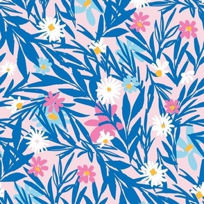 Medium Abstract Daisy Floral Botanical blue and pink