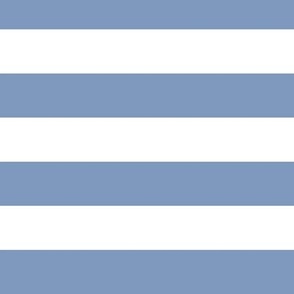 Large Horizontal Awning Stripe Pattern - Dusty Blue and White