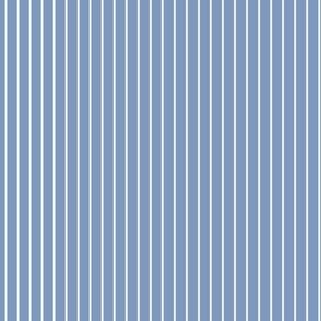 Small Vertical Pin Stripe Pattern - Dusty Blue and White