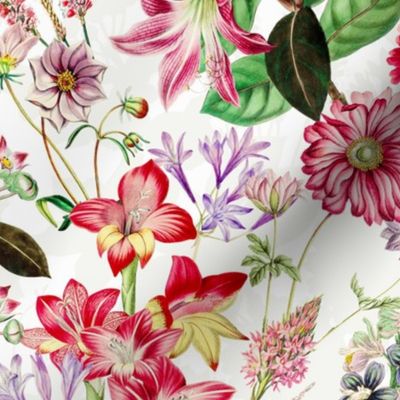 14" nostalgic Hand Painted Pink And Red  Antique Watercolor Spring flowers Fabric, Spring flower Fabric,  double layer 