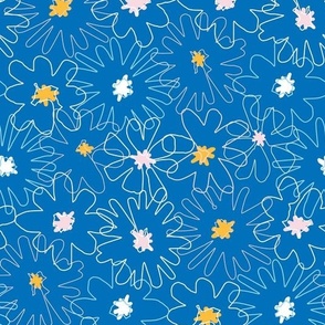 Medium Abstract Floral Outlines and dots in blue