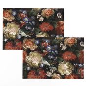 21" Lush Dutch Midnight Poppy And Peonies Flowers Garden -vintage home decor, antique wallpaper,  Dutch Antique Flower Painting Fabric, Dutch Vintage Poppies, double layer