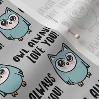 Owl always love you! - blue on grey - owl valentine - LAD21