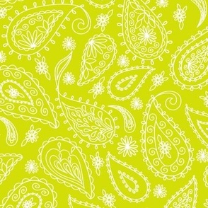 White Paisleys on Chartreuse