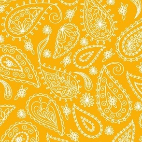 White Paisleys on Marigold