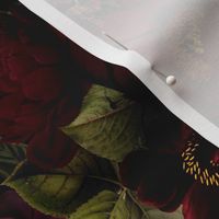 SMALL - Vintage Summer Romanticism: Maximalism Moody Florals - Antiqued burgundy Roses and Nostalgic Gothic Mystic Night 2- Antique Botany Wallpaper and Victorian Goth Mystic inspired 