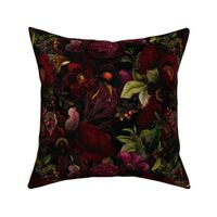 SMALL - Vintage Summer Romanticism: Maximalism Moody Florals - Antiqued burgundy Roses and Nostalgic Gothic Mystic Night 2- Antique Botany Wallpaper and Victorian Goth Mystic inspired 