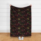 Large - Vintage Summer Romanticism: Maximalism Moody Florals - Antiqued burgundy Roses and Nostalgic Gothic Mystic Night 2- Antique Botany Wallpaper and Victorian Goth Mystic inspired 