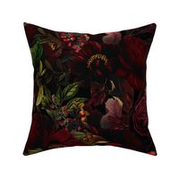 Large - Vintage Summer Romanticism: Maximalism Moody Florals - Antiqued burgundy Roses and Nostalgic Gothic Mystic Night 2- Antique Botany Wallpaper and Victorian Goth Mystic inspired 