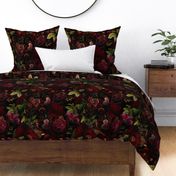 Large - Vintage Summer Romanticism: Maximalism Moody Florals - Antiqued burgundy Roses and Nostalgic Gothic Mystic Night 2- Antique Botany Wallpaper and Victorian Goth Mystic inspired 