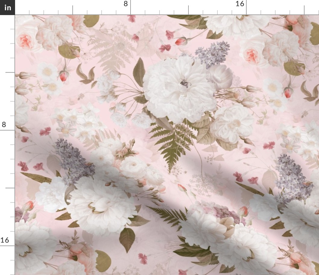 Vintage Spring Romanticism: Maximalism Moody Florals-Antiqued White Peonies Roses Lilacs And Springflowers Bouquets  Nostalgic- Gothic- Antique Botany Wallpaper and Victorian Goth Mystic inspired - pink double layer