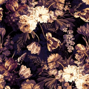 Vintage Flemish Summer Romanticism:Maximalism Moody Florals-Antiqued White Peonies And Springflowers Tulips Bouquets Nostalgic-  Gothic- Antique Botany Wallpaper and Victorian Goth Mystic inspired black sepia