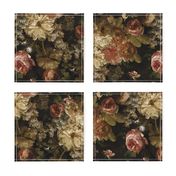 Vintage Flemish Summer Romanticism:Maximalism Moody Florals-Antiqued Blush Roses And White Peonies Bouquets Nostalgic-  Gothic- Antique Botany Wallpaper and Victorian Goth Mystic inspired black sepia