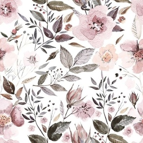 12" UtART - Autumnal Watercolor Flowers on white 