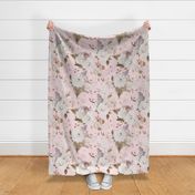 Vintage Spring Romanticism: Maximalism Moody Florals-Antiqued White Peonies Roses Lilacs And Springflowers Bouquets  Nostalgic- Gothic- Antique Botany Wallpaper and Victorian Goth Mystic inspired - light pink single layer