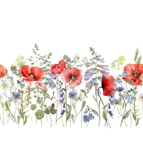 Simply Hand Painted Watercolor Wildflowers Border 