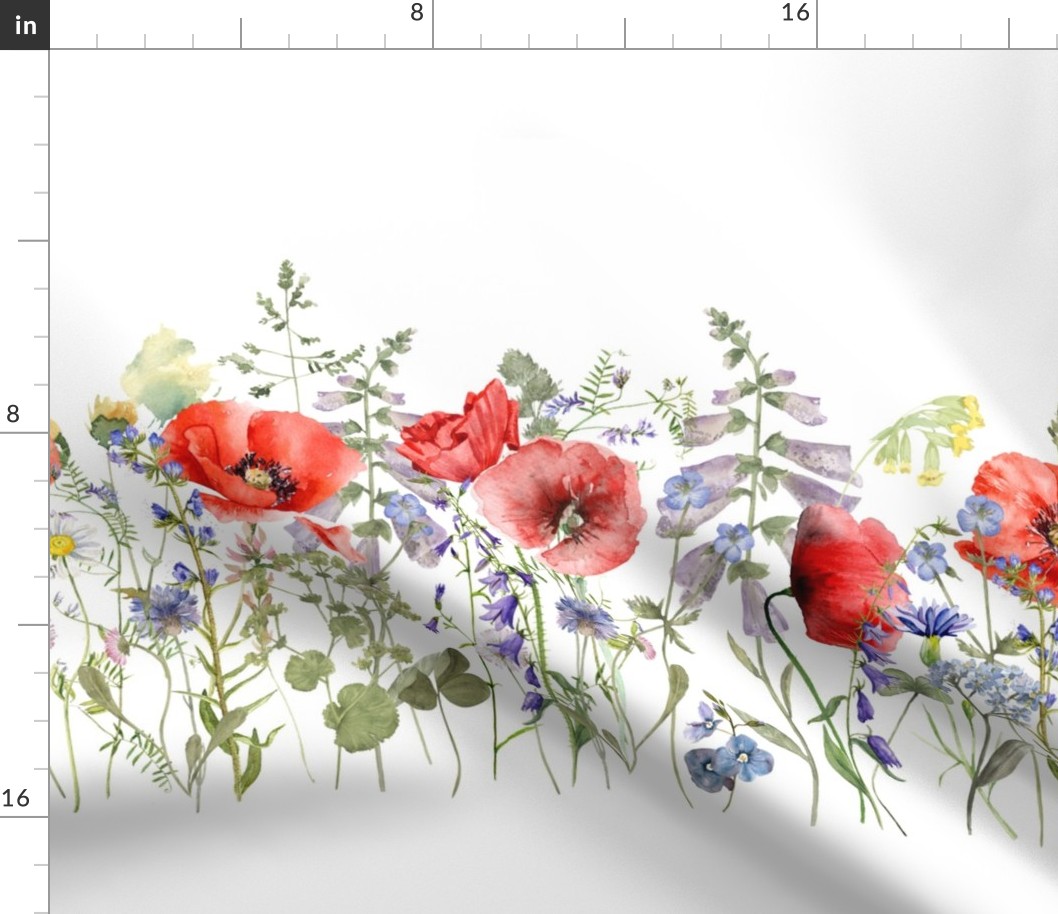 Simply Hand Painted Watercolor Wildflowers Border 