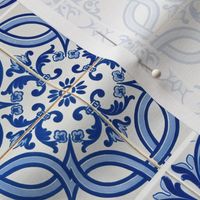 Blue and white hand painted mediteranean ornamental tiles