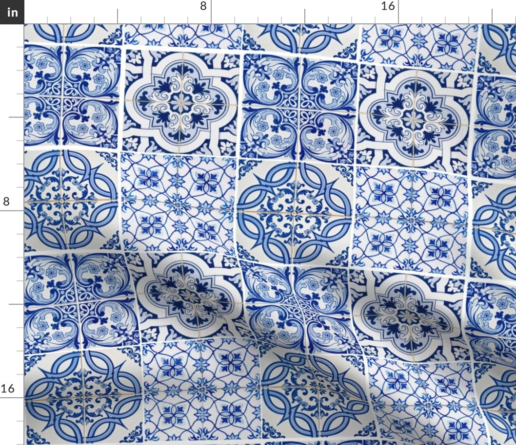 Blue and white hand painted mediteranean ornamental tiles