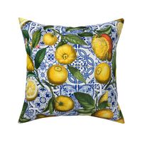 Antique Lemon Fruit Branches on Colorful hand painted nostalgic mediteranean tiles