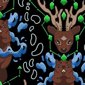 Fantasy Woodland Night Deer and Beaver