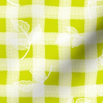 Large Rose Leaves on Chartreuse Wonky Gingham