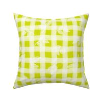 Large Rose Leaves on Chartreuse Wonky Gingham