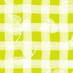 Large Rose Leaves on Chartreuse Wonky Gingham