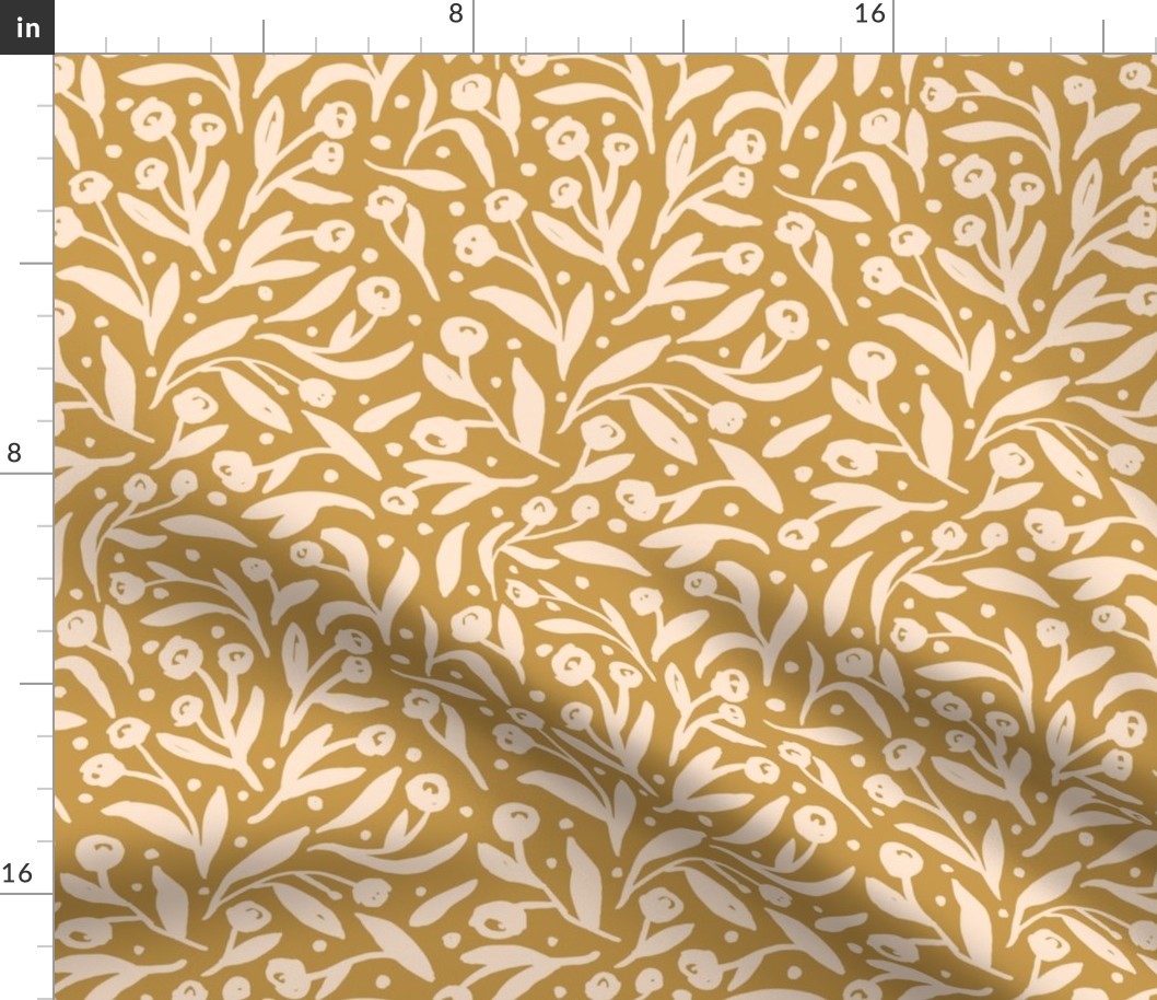 Aviva Floral -apricot with flax background