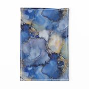 Abstract Ocean Blue Gold Ink Painting Texture