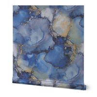 Abstract Ocean Blue Gold Ink Painting Texture