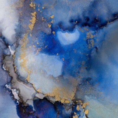 Abstract Ocean Blue Gold Ink Painting Texture