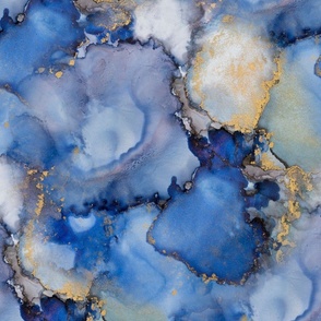 Abstract Ocean Blue Gold Ink Painting Texture