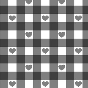 Dark Grey Gingham with Hearts Large (1")