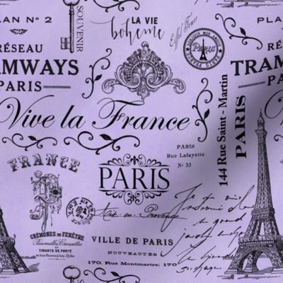 Vintage Paris Ephemera And Calligraphy Pattern Very Peri Purple