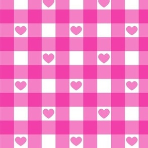 Magenta Gingham with Hearts Large (1")