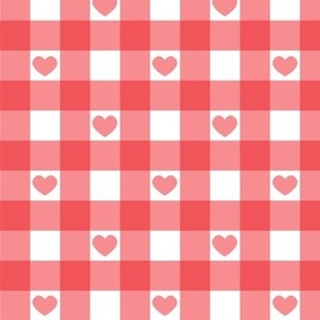 Red Gingham with Hearts Large (1")