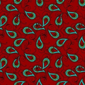 red aqua paisley