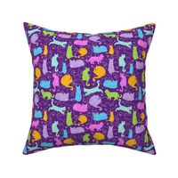 Fun colorful cats on purple repeat pattern