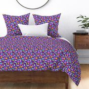 Fun colorful cats on purple repeat pattern