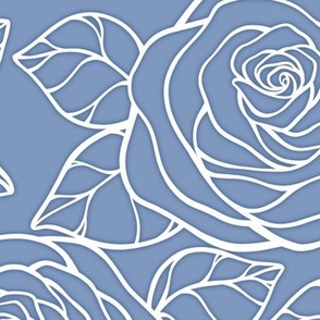 Large Rose Cutout Pattern - Dusty Blue and White