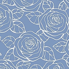 Rose Cutout Pattern - Dusty Blue and White