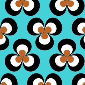 Mid Century Modern 3 Leaf Clovers // Terracotta, Turquoise Blue, Black and White // 1714 DPI