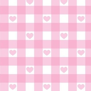 Pink Gingham with Hearts Large (1")