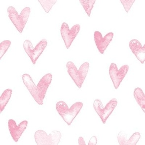Watercolor Hearts in Pale Pink and White